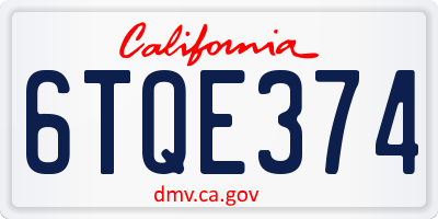 CA license plate 6TQE374