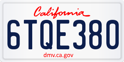 CA license plate 6TQE380