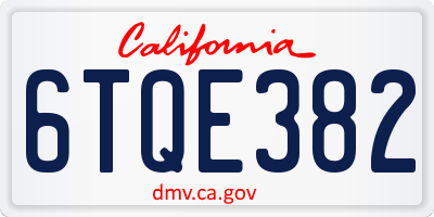 CA license plate 6TQE382