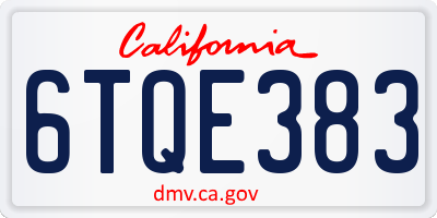 CA license plate 6TQE383