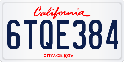 CA license plate 6TQE384