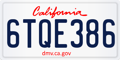 CA license plate 6TQE386