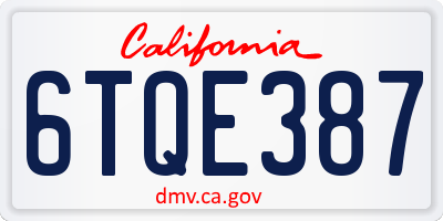 CA license plate 6TQE387