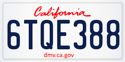 CA license plate 6TQE388