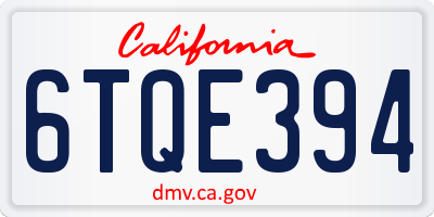 CA license plate 6TQE394