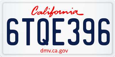 CA license plate 6TQE396