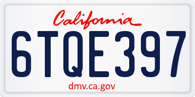 CA license plate 6TQE397