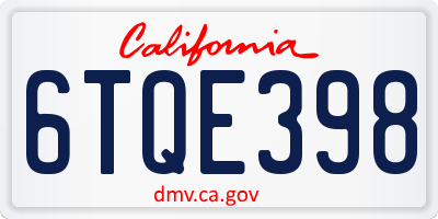CA license plate 6TQE398