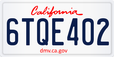 CA license plate 6TQE402