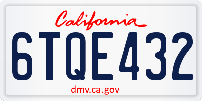 CA license plate 6TQE432