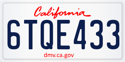 CA license plate 6TQE433