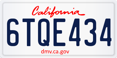 CA license plate 6TQE434