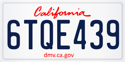 CA license plate 6TQE439