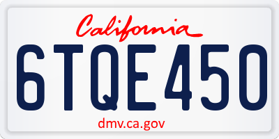 CA license plate 6TQE450