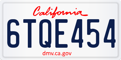 CA license plate 6TQE454