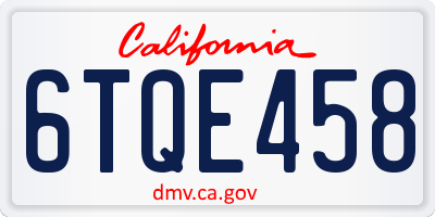 CA license plate 6TQE458