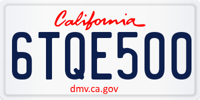 CA license plate 6TQE500