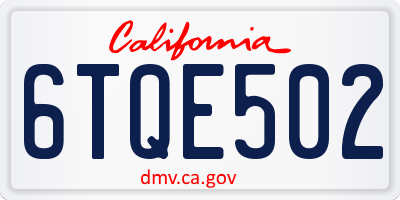 CA license plate 6TQE502