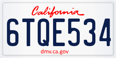 CA license plate 6TQE534