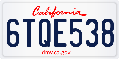 CA license plate 6TQE538