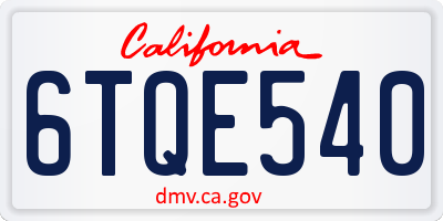 CA license plate 6TQE540