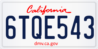 CA license plate 6TQE543