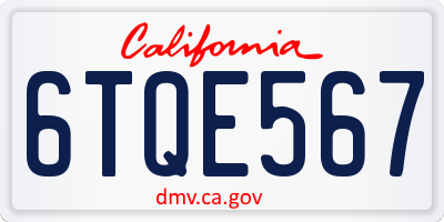 CA license plate 6TQE567