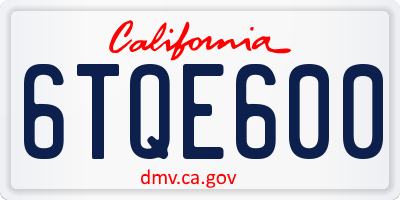 CA license plate 6TQE600