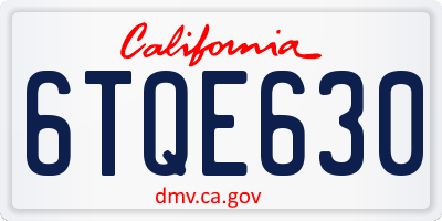 CA license plate 6TQE630