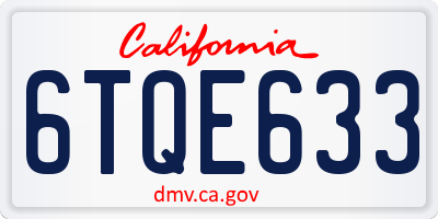 CA license plate 6TQE633