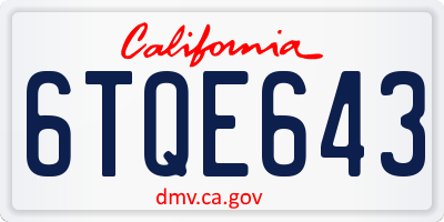 CA license plate 6TQE643