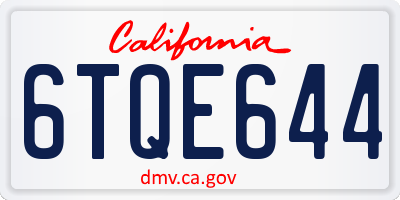 CA license plate 6TQE644