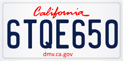 CA license plate 6TQE650