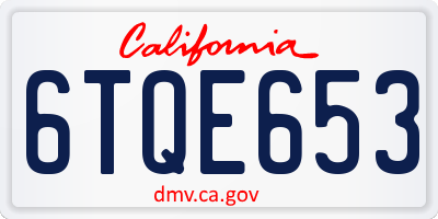 CA license plate 6TQE653