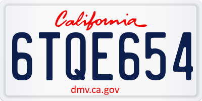 CA license plate 6TQE654