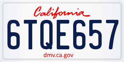 CA license plate 6TQE657