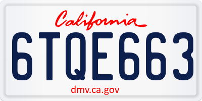 CA license plate 6TQE663