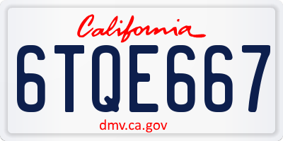 CA license plate 6TQE667