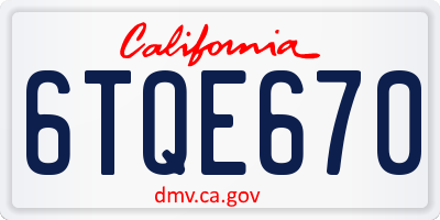 CA license plate 6TQE670