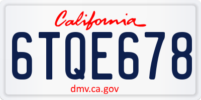 CA license plate 6TQE678