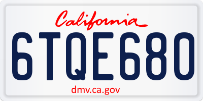 CA license plate 6TQE680