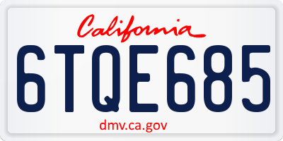 CA license plate 6TQE685