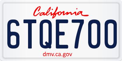 CA license plate 6TQE700