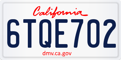 CA license plate 6TQE702