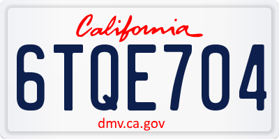 CA license plate 6TQE704