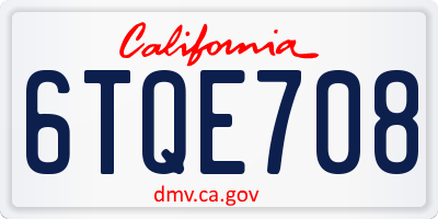 CA license plate 6TQE708