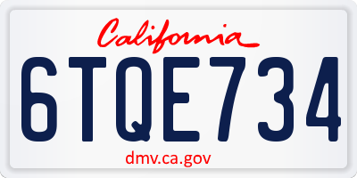 CA license plate 6TQE734