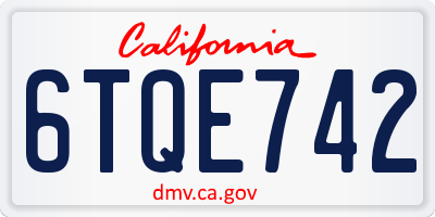 CA license plate 6TQE742