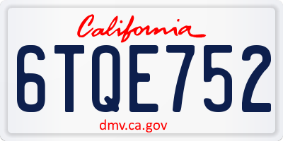 CA license plate 6TQE752