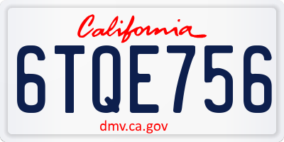 CA license plate 6TQE756